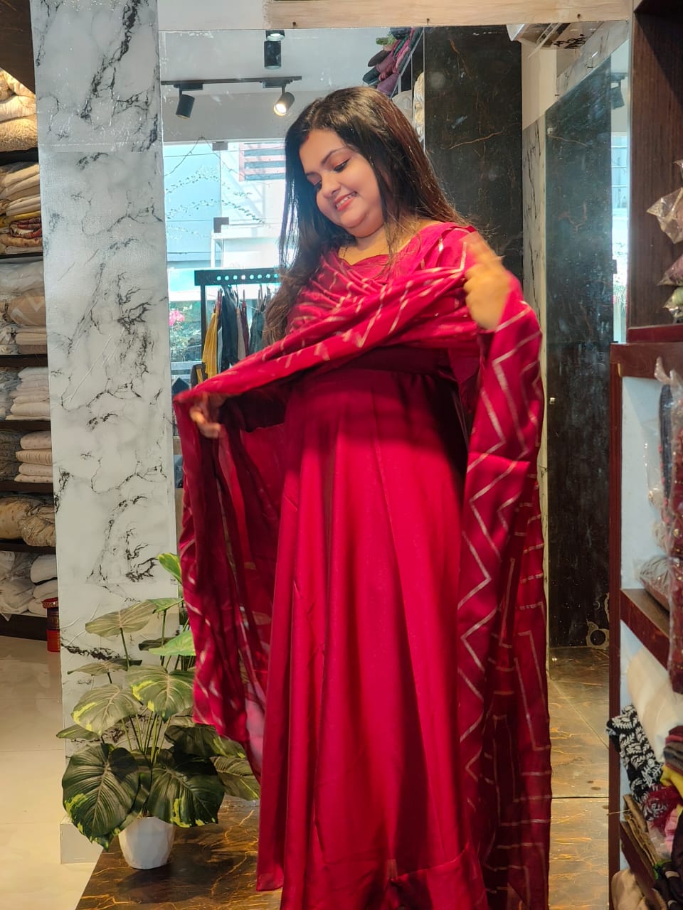 Plain Wine Anarkali with designer Duppatta