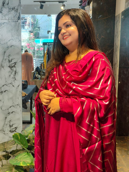 Plain Wine Anarkali with designer Duppatta