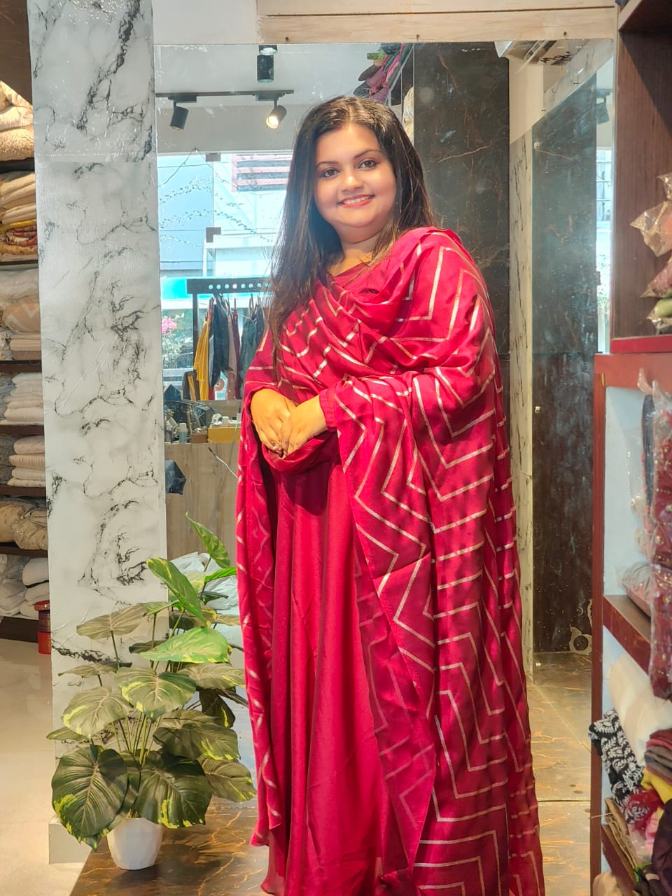 Plain Wine Anarkali with designer Duppatta